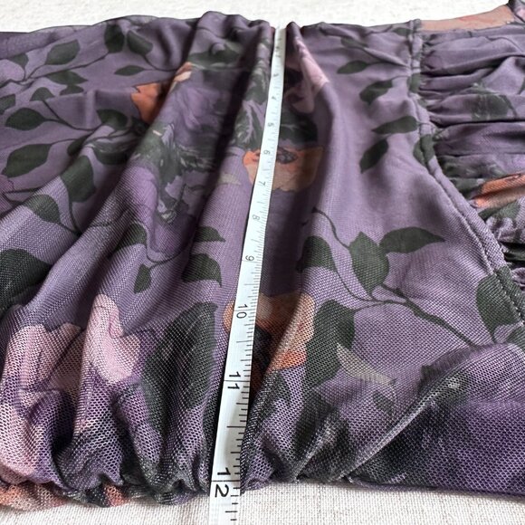 NWT Anthropologie Maeve Square Neck Ruched Mesh Dress Petite XS Purple Floral - Picture 10 of 10